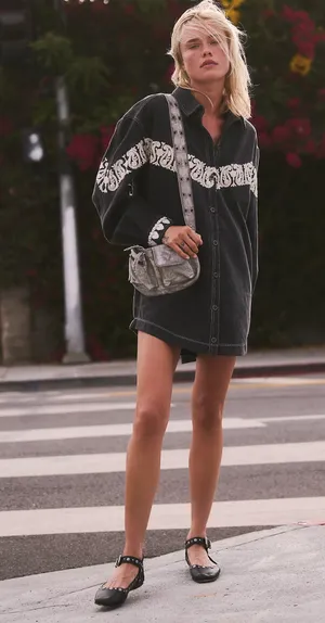 Free People Mini Denim Dress Black thumbnail 8