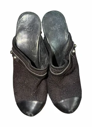 Ugg Black Fabric Leather Trim Slip-On Mule Shoes Size 9 thumbnail 1