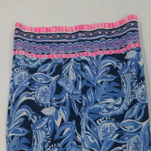 Lilly Pulitzer Blue Floral A-Line Dress XS Pink Border Ruffle Sleeve Rayon Spand thumbnail 14