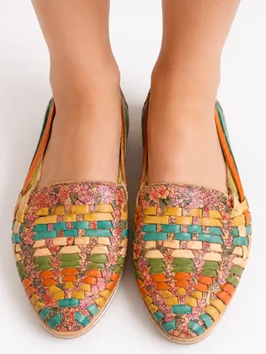 Indios by Impucalza Mexican Leather Floral Woven Huarache Boho Flats US 8 MX 25 thumbnail 6