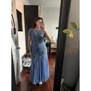 Adrianna Papell Dusty Blue Women's Floral-Beaded Gown thumbnail 2