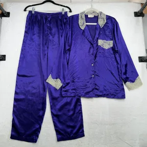 Victoria's Secret M Pajama Set Vintage Gold Label Purple Satin Lace Trim 2pc thumbnail 2