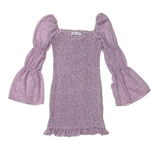 Petal & Pup Bonita Shirred Frill Long Sleeve Dress - Purple - US 4 thumbnail 1