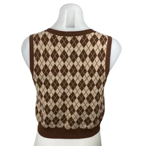 Aritzia Sunday Best Women's Brown Wool Argyle Sleeveless Sweater Vest Top Size S thumbnail 4