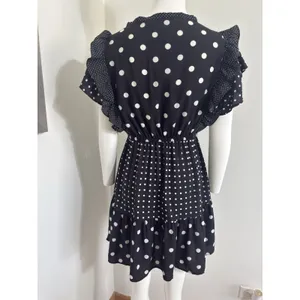 Zara Polka Dot Mini Dress Black White Ruffle Sleeve V-Neck Boho Summer Tassel XS thumbnail 7