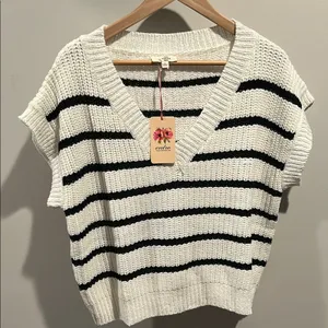 Entro Large Stripe Knit Cap Short Sleeve Sweater Top‎ thumbnail 5
