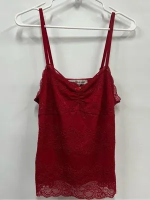 Madden Girl Lace Cami Top Size XL red Floral adjustable straps sexy camisole thumbnail 1