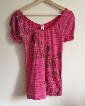 Free People Vintage Y2K Pink Stripe Gold Metallic Floral Girly Short Sleeve Tee thumbnail 1