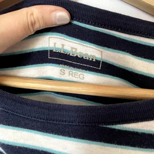 L.L.Bean blue white striped sailor style women's shirt S cotton top boat‎ neck thumbnail 3