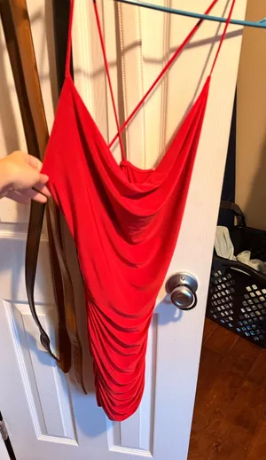 Zara Backless Mini Dress Red Runched thumbnail 1