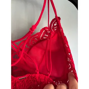Victoria's Secret PINK Bralette Red Lace Lined Stretchy Pullover Small thumbnail 9