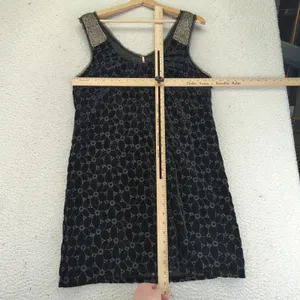 Free People Velvet Mini Dress Black‎ Floral Beaded Sleeves Size 6 Eyelet Flapper thumbnail 10
