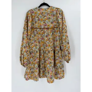 Goodnight Macaroon Mini Dress Women M Yellow Floral‎ Smocked Tiered Cottagecore thumbnail 4