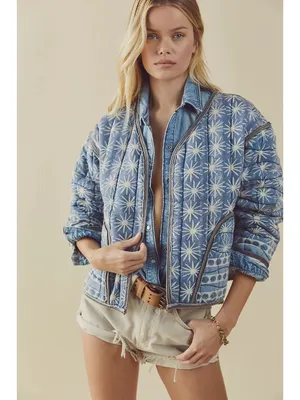 NWT Free People Kara Quilted Cardi Jacket in Pacific Combo Open Front S thumbnail 8