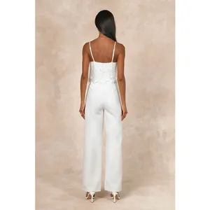 NWT Lulus Exquisite Posture White Floral Embroidered Tiered Jumpsuit Wedding M thumbnail 4