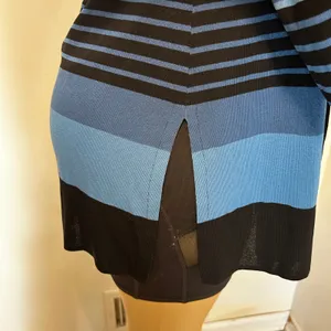 Misook Striped Knit Cardigan Sweater Blue Black‎ Long Sleeve Collar Medium thumbnail 4