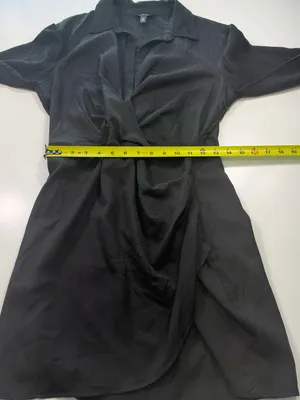 Aqua 100% Tencel Black Long-Sleeve Faux Wrap Mini Dress Size Large thumbnail 5
