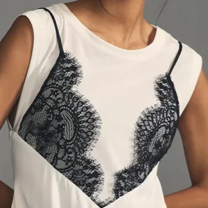NWT Anthropologie Maeve Lace T-Shirt Dress Black White XS thumbnail 4