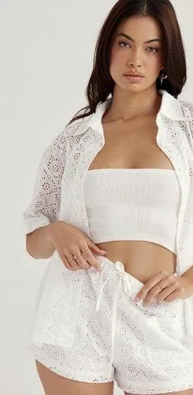 HOUSE OF CB 'Carrie' White Broderie Anglaise Shirt NWOT Size S thumbnail 2