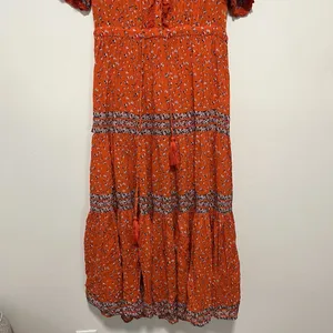Free People‎ Rare Feeling Maxi Dress in Orange Pop Combo Size Small thumbnail 7