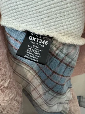 POL Cream Long Sleeve Top with Dusty Rose Lace & Blue Plaid Trim Hoodie thumbnail 3