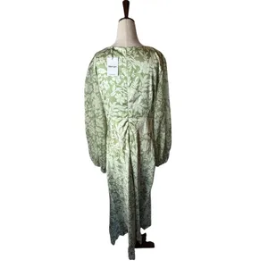 Showpo Freollyn Midi Dress Women 14 Sage Green NWT Floral‎ Deep V Long Sleeve thumbnail 5