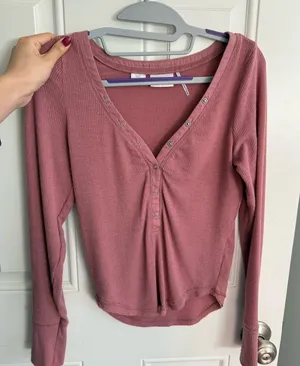Urban Outfitters Out From Under Pink Long Sleeve Henley Top thumbnail 1