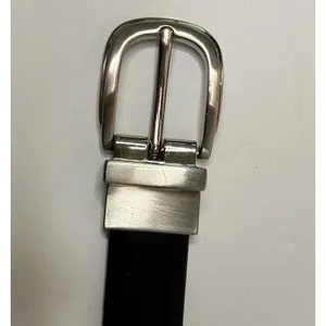 Belt Genuine Leather Dark Brown Silver Buckle Size M 37.5" Minimalist Western thumbnail 2