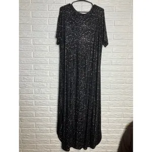 Huskary Maxi Dress Womens‎ XXL Black Excellent Glitter Galaxy V-Neck Side Slit thumbnail 7