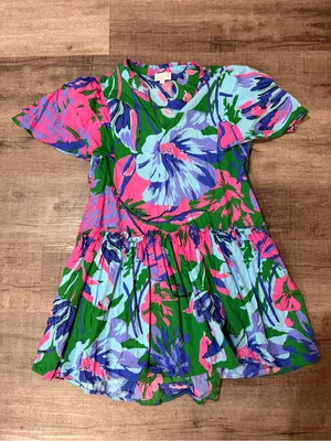 SUGARLIPS Raylee Floral Rock A By Trapeze Dress in Kelly Blue Multi thumbnail 4