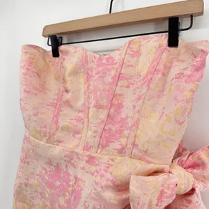 Storia Pink Gold Brocade Strapless Mini Dress Lace Up Back Bow HD2060 Large‎ thumbnail 5