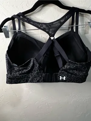 Under Armour Black Gray Abstract Print Fitted Athletic Sports Bra Strappy thumbnail 4