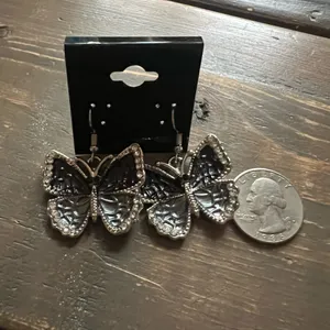 Black silver butterfly earrings thumbnail 3