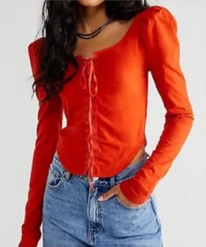 Free People Willow Corset Top Lace Up Bustier Orange Reversible thumbnail 1