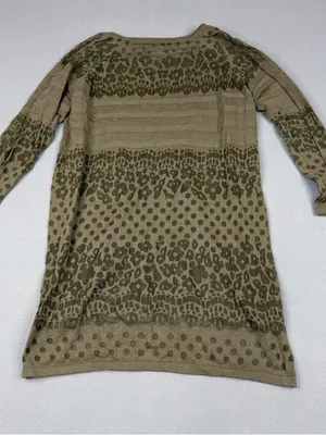 Design History Tunic Top Womens S Olive Leopard Floral Sheer Knit High Low Boho thumbnail 5
