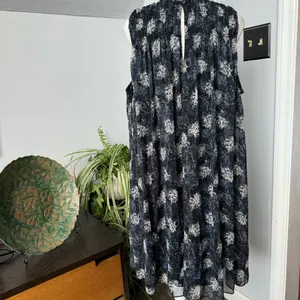 Joie Abstract Floral Smocked Peplum Dress Blue High Neck Sleeveless size XL‎ thumbnail 2