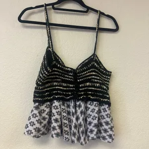Anthropologie Freida Layered Peplum Cami Metallic Black White Size Medium thumbnail 5