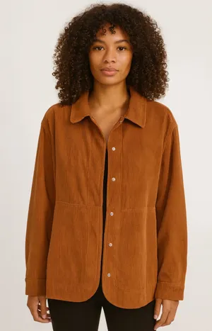 LACAUSA‎ Corduroy Buttoned Oversized Shacket Brown Small thumbnail 1
