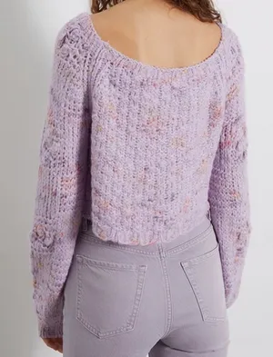 Free People Womens Sunset Cloud Pullover Sweater Purple Chunky Knit Crop Top thumbnail 3