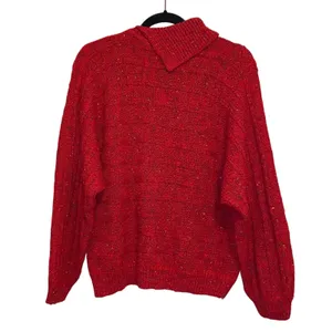 Vintage Red Confetti Wool‎ Blend Sweater Large Chunky Knit Cozy Cottagecore thumbnail 7