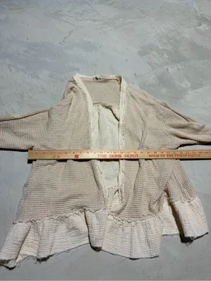 POL Women's Cream Ruffle Hem Knit Cardigan Sweater boho medium thumbnail 3