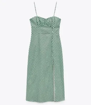 ZARA Turquoises Linen Blend Polka Dot Dress thumbnail 9