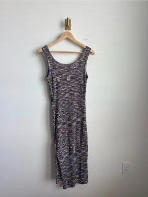 Anthropologie Daily Practice Space Dye Ribbed Midi Dress Blue Brown XS thumbnail 9