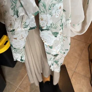 Show Me Your MuMu Kendall Maxi Dress Size XL Cream Green Floral Chiffon Low Back thumbnail 12
