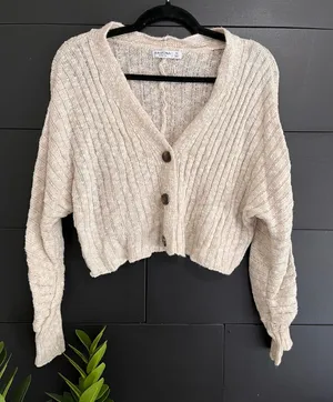 ARIZONA Jeans Beige Neutral Loose Button Cardigan Sweater Women’s Sz XS EUC thumbnail 1