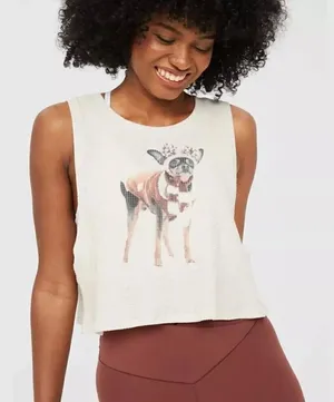 Offline by Aerie Wow Waffle Knit Cream Chihuahua Distressed Crop Tank Top M thumbnail 1