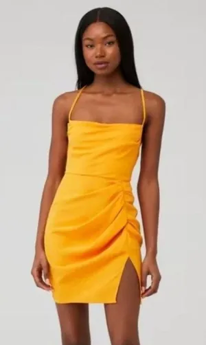Amanda Uprichard Jasalina Ruched Mini Dress Sleeveless in Vibrant Orange S thumbnail 1
