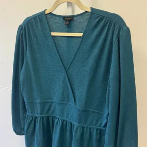 Ann Taylor Factory Teal Blue V-Neck Peplum Top Long Sleeve Blouse Size M 491073 thumbnail 4