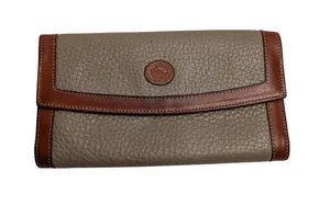 Dooney & Bourke Vintage Pebbled Leather Wallet Brown & Taupe Snap Kiss Lock thumbnail 1