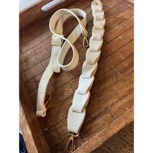 Cream Pebbled‎ Leather Handbag Straps Set Braided & Adjustable Gold Hardware thumbnail 6
